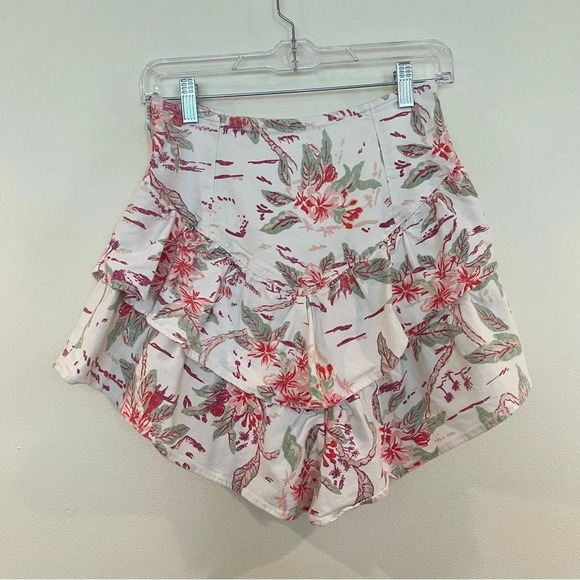 Mother The Ruffle White Hawaiian Summer Beach Print Denim Mini Skirt in Aloha 26 - Picture 1 of 7